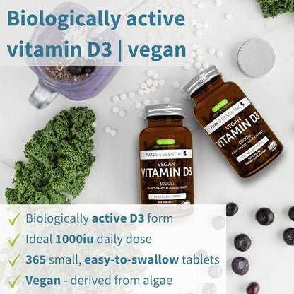 Igennus Natural Vegan Vitamin D3 1000IU, Clean Label, 365 Tablets, 100% Plant-Based Algae Cholecalciferol & Non-GMO, Immune, Bones & Teeth, 1-Year Supply