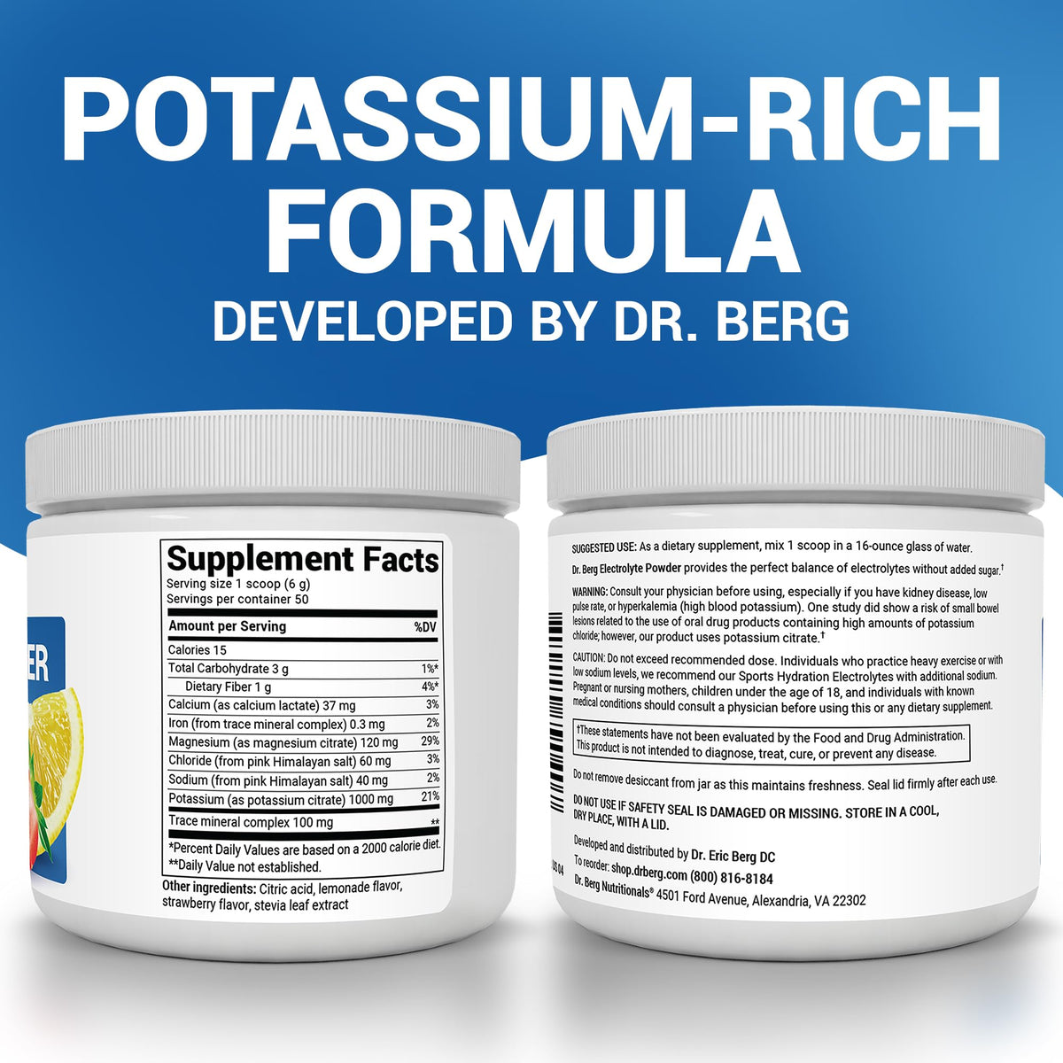 Dr. Berg Zero Sugar Hydration Keto Electrolyte Powder - Enhanced w/ 1000 mg of Potassium & Real Pink Himalayan Salt (NOT Table Salt) - Raspberry & Lemon Flavor Hydration Drink Supplement, 100 Servings