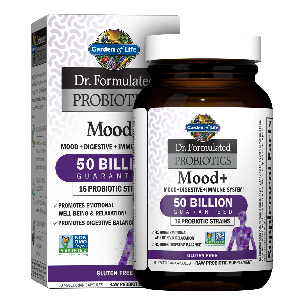 Garden of Life Probiotics Mood+ Dr Formulated Acidophilus Probiotic Supplement - Promotes Emotional Well-Being, Relaxation and Digestive Balance - Ashwagandha for Stress Management, 60 Veggie Caps