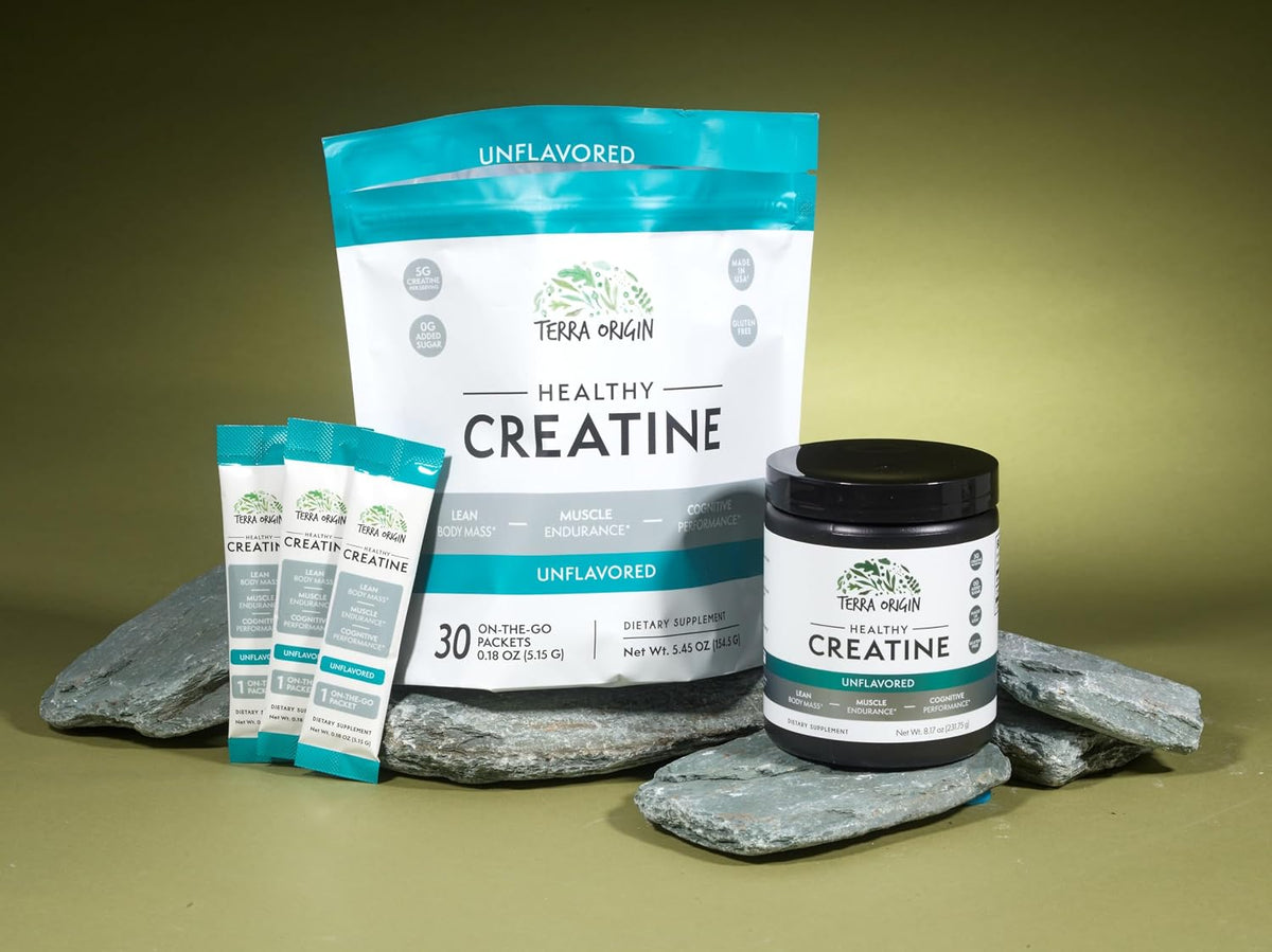 TERRA ORIGIN Creatine Monohydrate Bundle | 75 Servings Stick Pack and Jar Combo | Micronized Powder Supplement | Support for Muscle and Cognitive Performance* | Unflavored, Gluten Free, Zero Sugar