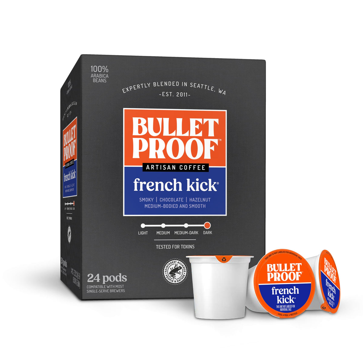 Bulletproof Original Medium-Roast Single-Serve Coffee Pods, 24 Count, 100% Arabica Beans, Clean Coffee Tested for Toxins