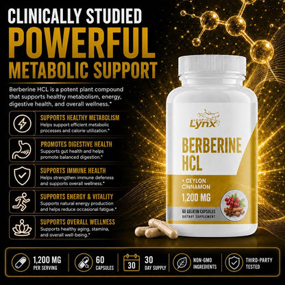Berberine HCl 1200mg - 60 Capsules - High Absorption Berberine Supplement - 30-Day Supply