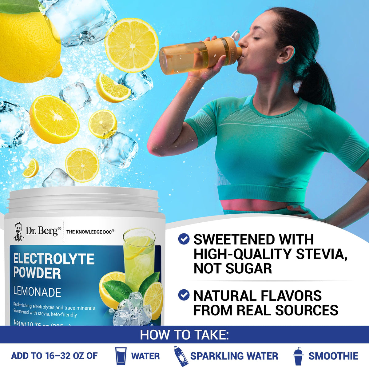 Dr. Berg Zero Sugar Hydration Keto Electrolyte Powder - Enhanced w/ 1000 mg of Potassium & Real Pink Himalayan Salt (NOT Table Salt) - Raspberry & Lemon Flavor Hydration Drink Supplement, 100 Servings