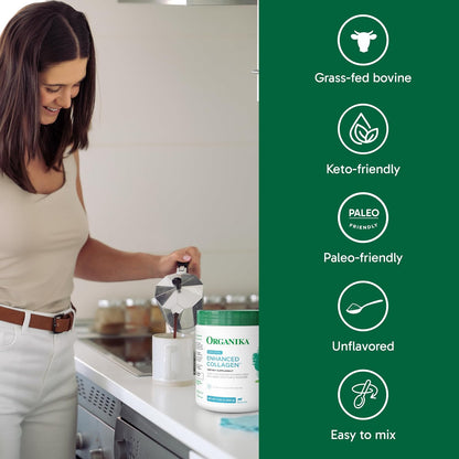 Organika Enhanced Hydrolyzed Collagen Peptides Powder: Easy Absorption Unflavored Collagen Powder for Skin, Hair, Nails, Joints, Muscles, & Gut - Keto, GMO-Free, Grass-Fed (1.1 Pounds)