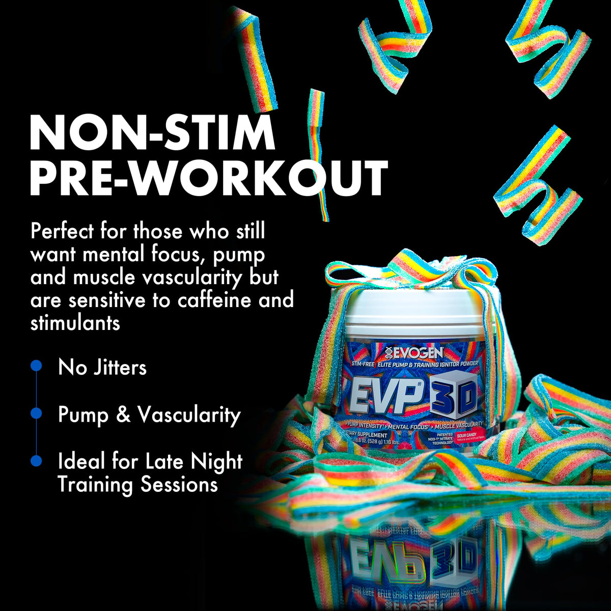 Evogen EVP 3D Stim Free Pre-Workout | Citrus Candy | 40 Servings | Arginine nitrate, L-citrulline, beta-alanine and creatine with lion's mane, L-tyrosine and DMAE for pumps and focus