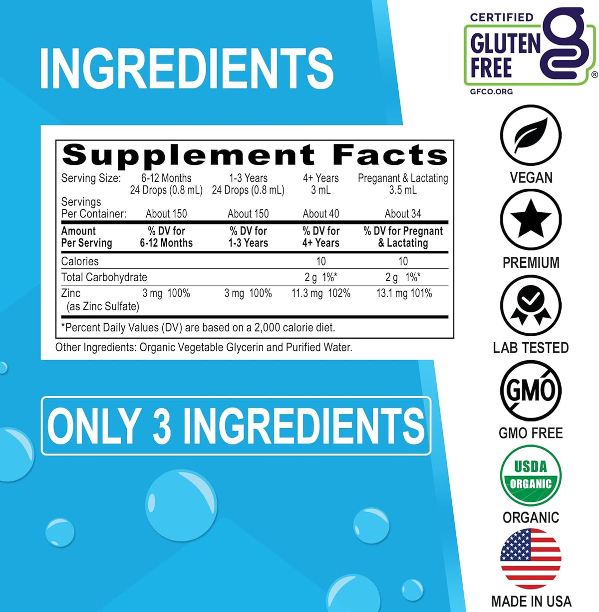 Zinc Supplements Liquid Drops Organic - Pure Organic Ionic Liquid Zinc Supplement Drops for Kids, Adults, Women & Men - Vegan, Skin Immune Support Supplements for Toddler Kids, Adults, Women, Men 4 Oz