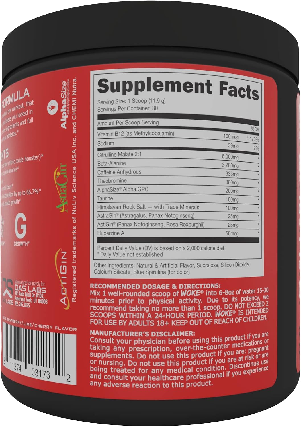 Bucked Up - Woke - HIGH STIM Pre Workout - Best Tasting - Focus Nootropic, Pump, Strength and Growth, 30 Servings (Rocket Pop)