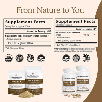 Real Mushrooms Vitamin D2, Zinc, Chaga, Reishi (120ct) and Lion's Mane (300ct) Bundle - Immunity and Cognitive Support, Chelated Zinc for Improved Absorption - Vegan, Gluten Free, Non-GMO