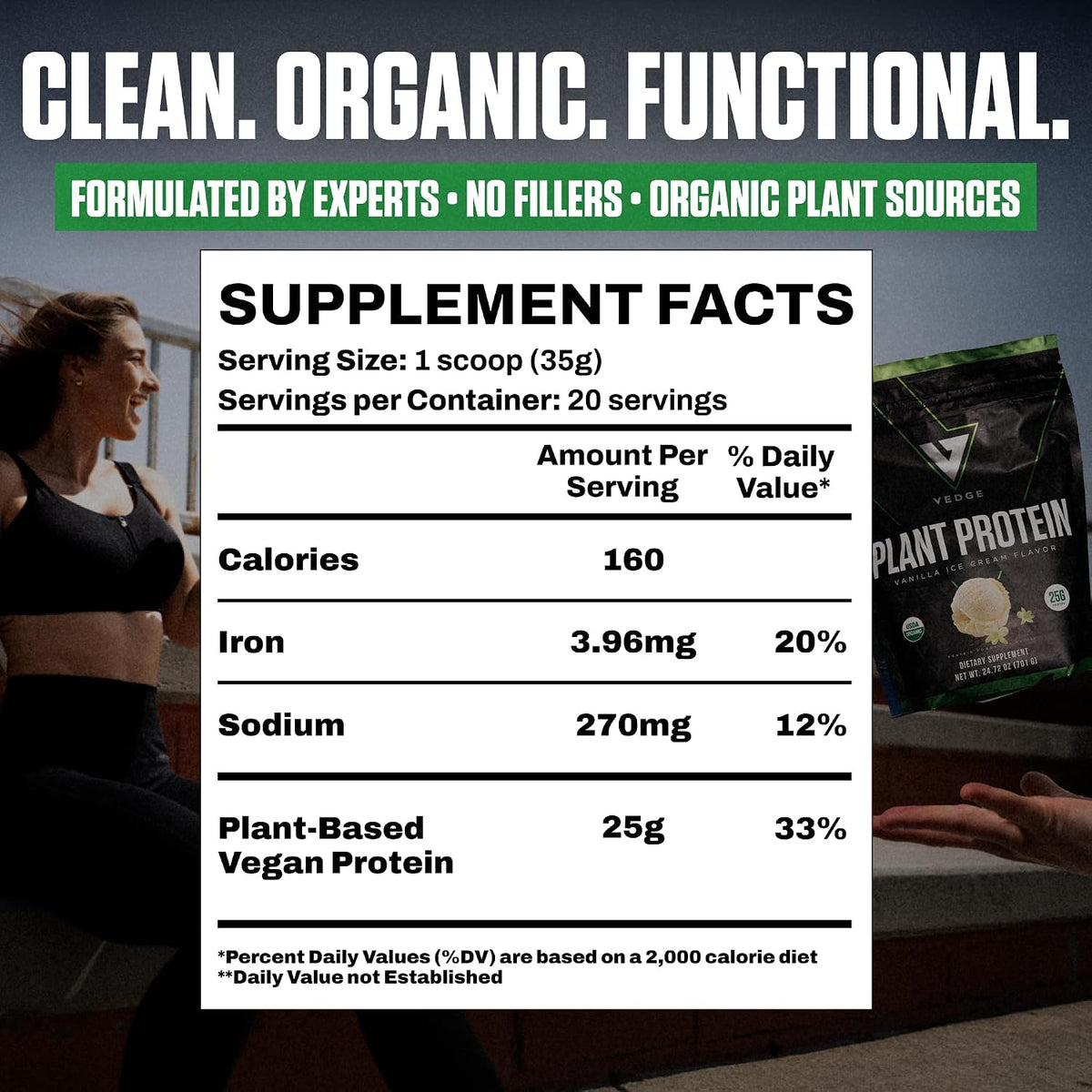 VEDGE Vanilla Protein Powder, USDA Organic Plant Based, 20 Servings | Plant Based Protein Powder, From Pea, Pumpkin, And Sunflower With Smooth Texture For Shakes, Smoothies, Vegan, And Baking