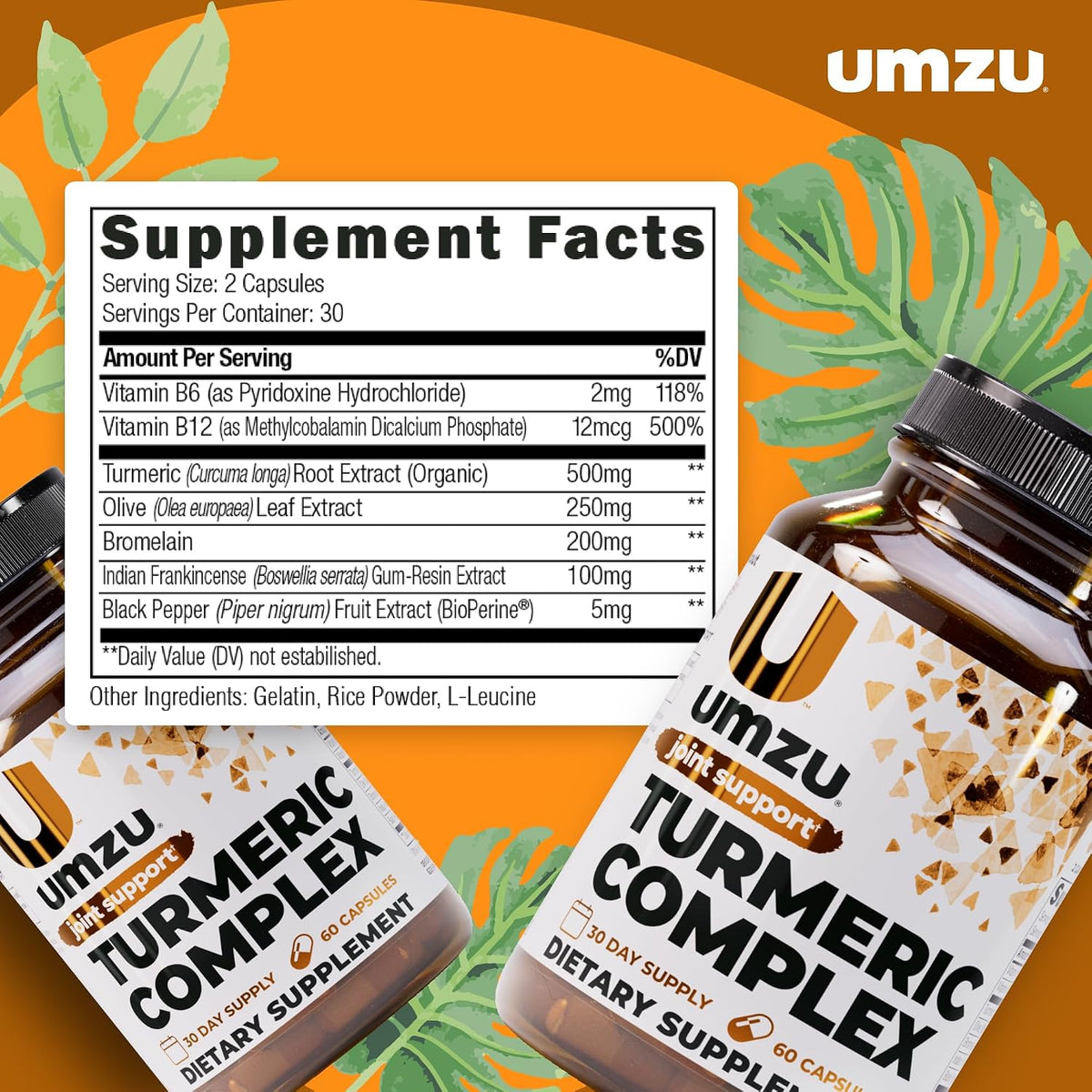 UMZU Turmeric Curcumin Supplement, 30 Day Supply | Bromelain, Boswellia and BioPerine Black Pepper, Joint Support, Immune Support, Antioxidant Support, Daily Wellness