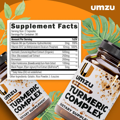 UMZU Turmeric Curcumin Supplement, 30 Day Supply | Bromelain, Boswellia and BioPerine Black Pepper, Joint Support, Immune Support, Antioxidant Support, Daily Wellness