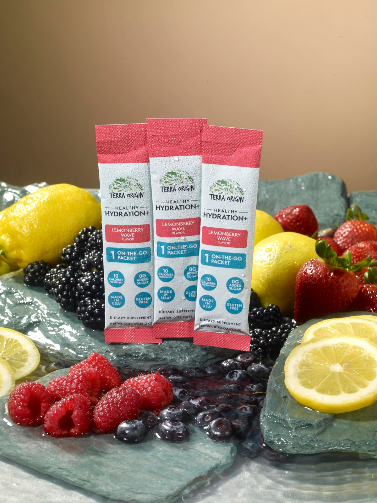 TERRA ORIGIN Healthy Hydration+ Electrolyte Powder Packets | Sugar Free, Gluten Free Drink Mix | Lemonade | 30 Servings (1-Pack)