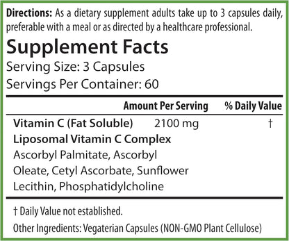 PURE® Liposomal Vitamin C 2100mg - 180 Capsules, 60 Servings - High Absorption Immune Support Supplement with Sunflower Lecithin - Bioavailable Antioxidant for Collagen & Skin - Made in USA