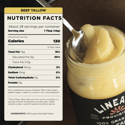 Lineage Provisions Grass-Fed Beef Tallow, 3-Pack Glass Jars | 100% grass-fed & finished, US-raised cattle, nose-to-tail rendered, cooking oil alternative, keto & paleo friendly.
