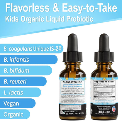 Kids Probiotic Liquid Drops Organic - Organic Probiotics for Kids Probiotics Age 4+, Digestive Health, Immune Support, Flora Gut Health Supplements - Vegan Kid Liquid Probiotic Drops, Non-GMO 1 Fl Oz