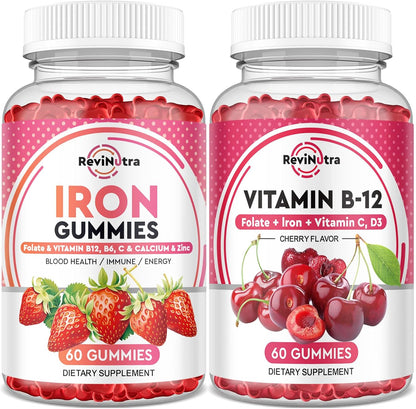 Iron Gummies Supplement for Adults & Kids | Vitamin B12 Gummies | Bundle