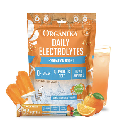Organika Daily Electrolytes Powder Variety Pack with Vitamin C & Prebiotic Fiber – 21 Single-Serve Sachets (Lemonade, Raspberry, Pineapple Passion Fruit), Sugar-Free, Caffeine-Free