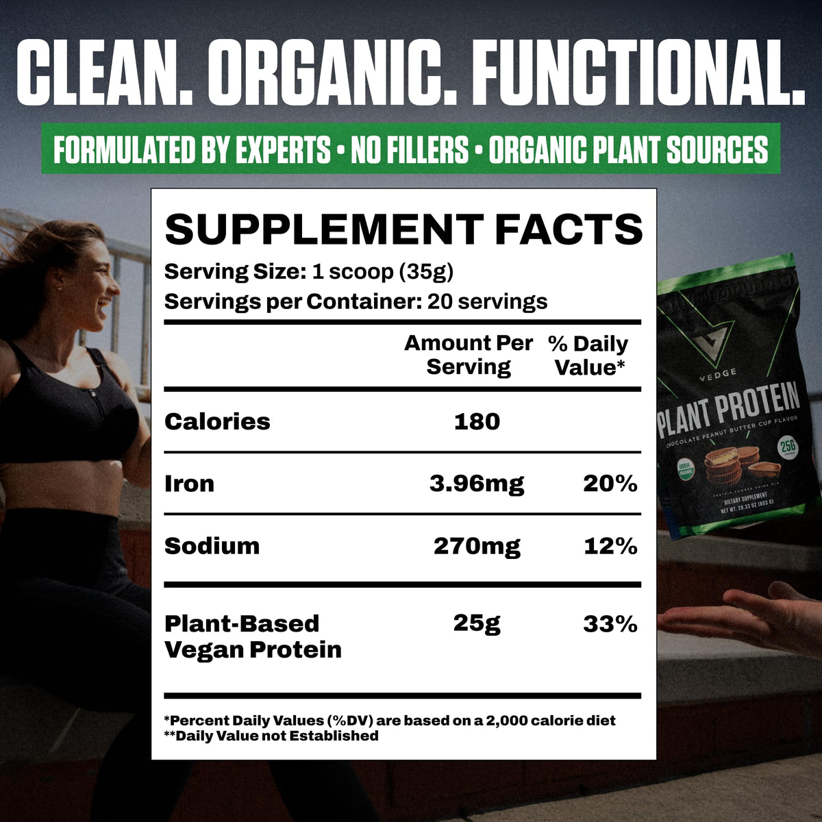 VEDGE Vanilla Protein Powder, USDA Organic Plant Based, 20 Servings | Plant Based Protein Powder, From Pea, Pumpkin, And Sunflower With Smooth Texture For Shakes, Smoothies, Vegan, And Baking