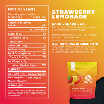 Tailwind Nutrition Rapid Hydration, Strawberry Lemonade, 12 Servings