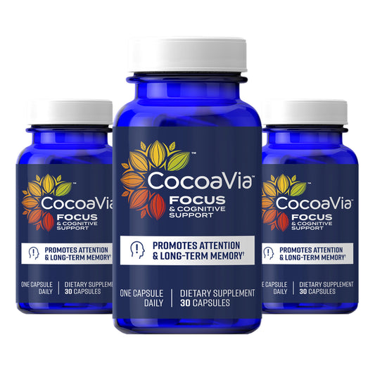 CocoaVia Memory & Focus Brain Supplement, 90 Day, Cocoa Flavanol Blend, Lutein, Added Caffeine for Boost. Improve Cognitive Function, Attention, Vegan & Plant Based, 90 Capsules CocoaViaBuy Supplements Australia