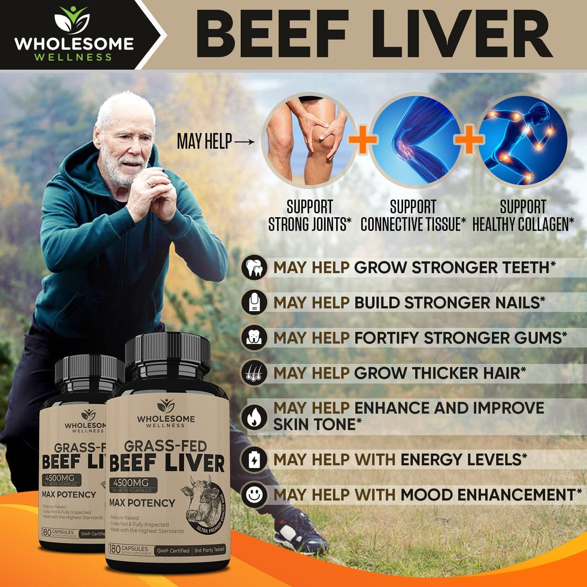 Wholesome Wellness Probiotics for Women 100 Billion CFUs with Prebiotics, Digestive Enzymes + Grass Fed Desiccated Beef Liver Capsules Bundle
