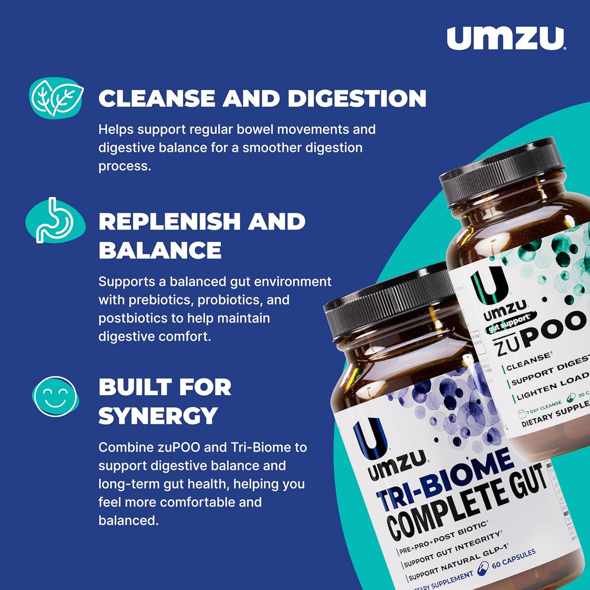 UMZU Gut Cleanse & Daily Digestive Support Bundle | zuPOO 7-Day Cleanse + Tri-Biome 3-in-1 Gut Health Formula with Prebiotics, Probiotics & Postbiotics | Supports Regularity, Microbiome & Gut Lining