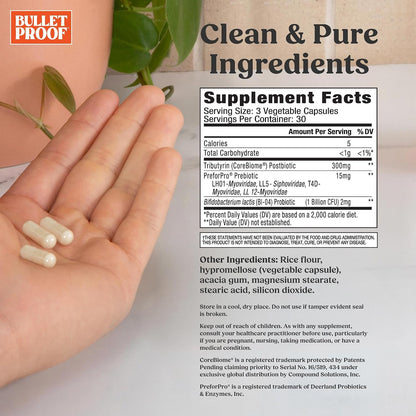 Bulletproof Express 3-in-1 Probiotic & Postbiotics Supplement for Sustained Gut Health, 90 Count