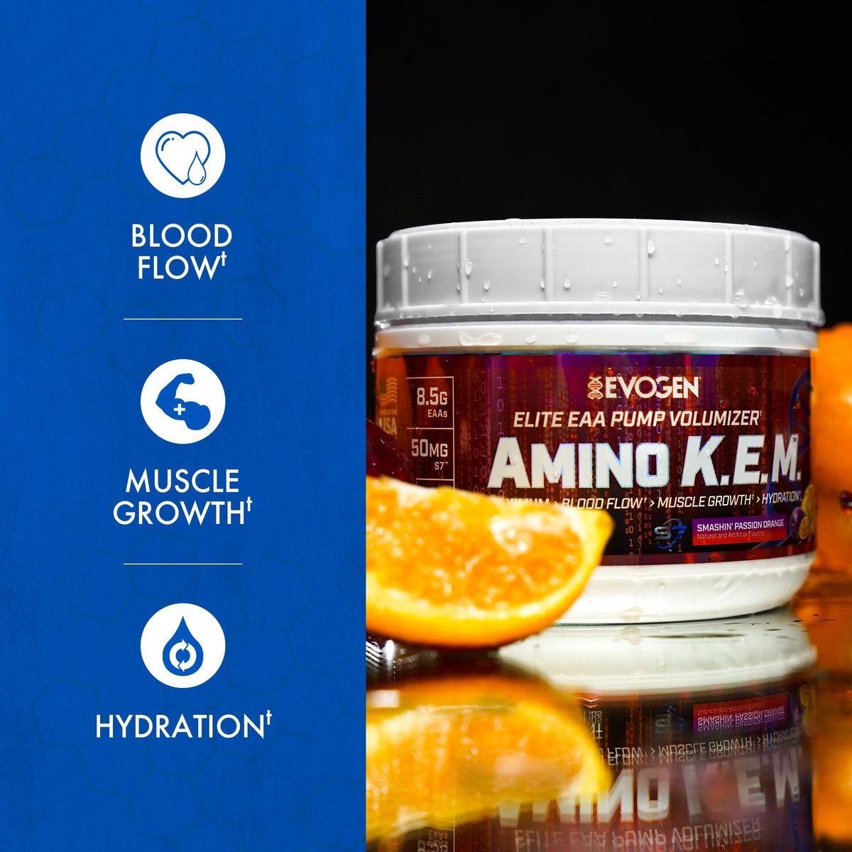 Evogen Amino K.E.M. EAA & BCAA | Tropic Thunder | 30 Servings | S7 nitric oxide blend with betaine anhydrous, coconut water and leucine for blood flow, muscle growth, hydration and recovery