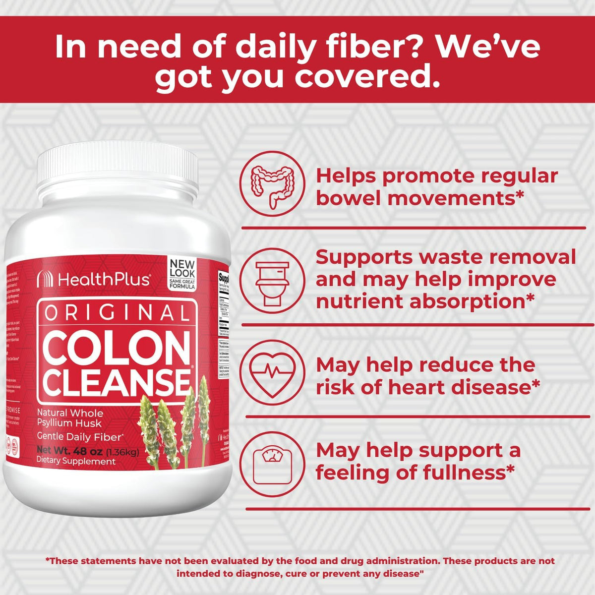 Health Plus Colon Cleanse Daily Psyllium Husk Fiber, 48 oz, 194 Servings | All-natural daily fiber; supports the body's natural detoxification processes, may reduce bloating, and promotes wellness
