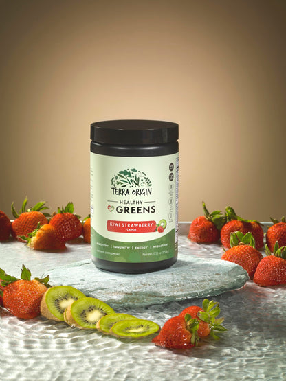 TERRA ORIGIN Greens Superfood Powder | Green Juice Powder with Probiotics & Enzymes | Plant Based Super Greens for Energy, Gut & Immune Support | Vegan, Non-GMO | 30 Servings Tropical Passionfruit