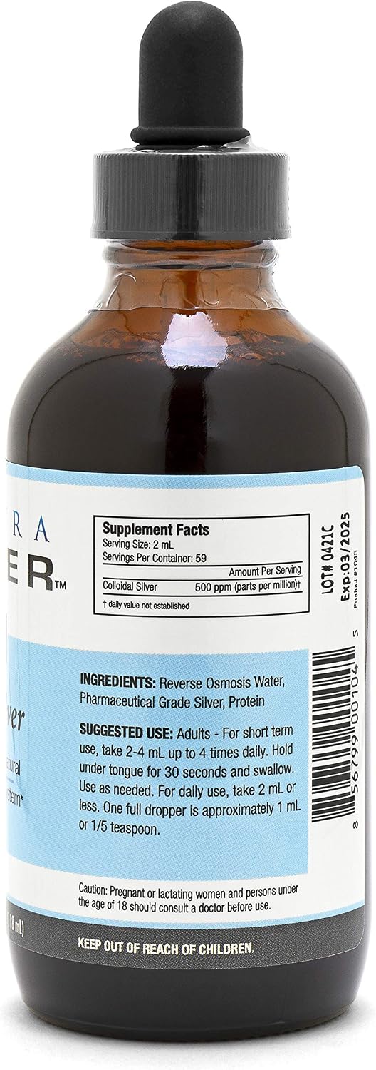 Ultra Silver® Colloidal Silver | 500 PPM, 4 Oz (118mL) | Mineral Liquid Supplement | True Colloidal Silver - with Dropper