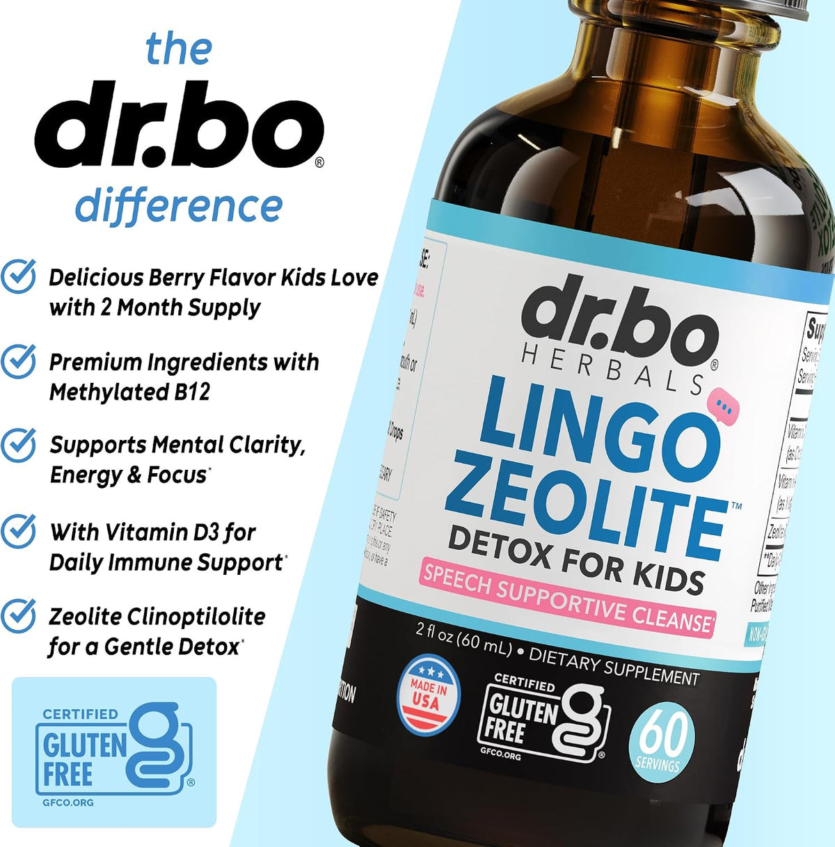 Zeolite Detox for Kids Lingo Drops - Natural Lingo Zeolite Drops for Kids Methylated B12 & D3 Advanced Clinoptilolite - Pure Extra Clinoptilolite Leap Liquid Detox Body Cleanse Supplement Ages 3+, 2oz