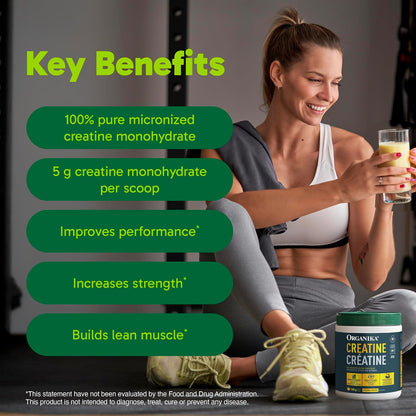 Organika Creatine Powder- 100% Pure Micronized Creatine Monohydrate - Helps Build Lean Muscle, Increase Strength, and Improved Recovery and Performance for Men and Women - 500g, 100 Servings