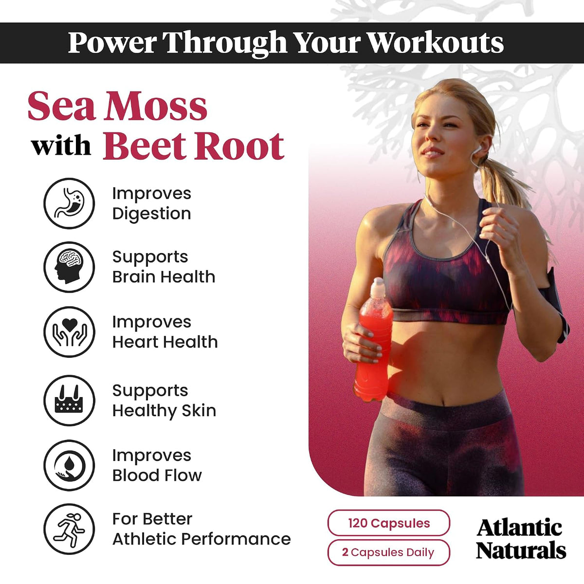 Atlantic Naturals Sea Moss Superfood Bundle - Sea Moss with Beet Root & Spirulina Capsules - Defense Support, Blood Flow, Joint Health & Iron - 240 Capsules (2 x 120 ct)