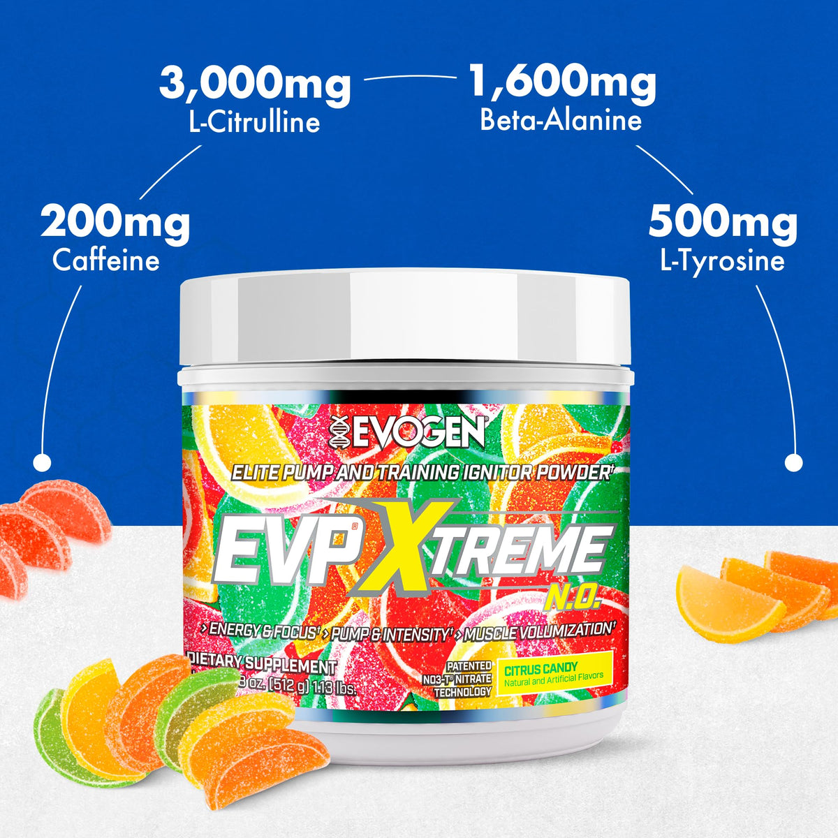 Evogen EVP Xtreme NO Pre-Workout for Men & Women | Sour Candy | 40 Servings | Arginine nitrate, L-citrulline, beta-alanine, creatine and coconut water; caffeine and yohimbe for energy and pumps