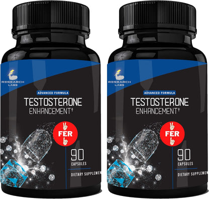 Pharmacist Recommended 2 fer 1 Offer 180ct Testosterone Booster Enhancement by Research Labs. Increase Lean Muscle Energy Strength. Saw Palmetto, Tribulus, Tongkat Ali, Horny Goat Weed, Zinc