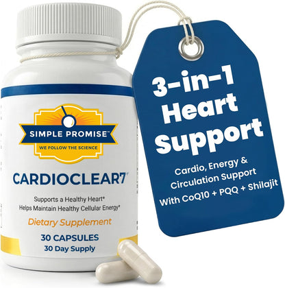 CardioClear7 - Coq10 PQQ Heart Supplement - Shilajit for Daily Wellness | 3-in-1 Heart Support, For Energy & Circulation, Enhanced Absorption With Shilajit, One Capsule Daily, 30 Day Supply