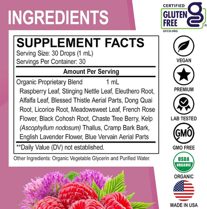 Hormone Balance for Women & PMS Relief - Women's Wellness Organic Hormonal Balance Supplements Liquid Drops & Menstrual Cramp Period Support - Raspberry Leaf, Chasteberry, Black Cohosh Supplement 1 Oz