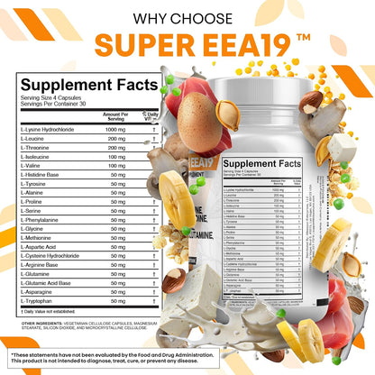 Clean Nutraceuticals Amino Acids Supplement L-Lysine, L-Threonine, L-Leucine, Isoleucine, Valine, L-Histidine, L-Tryptophan, L-Methionine, L-Arginine, L-Cysteine, L-Glutamine, L-Serine, Aspartic Acid