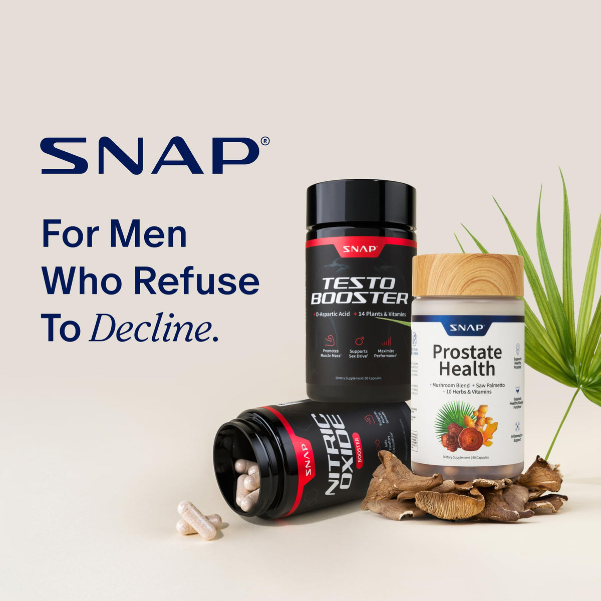 Snap Supplements Big Boy Bundle, Daily Men's Health Support, 90 Caps. Each | Includes Prostate Health with Saw Palmetto for Men, Testo Booster for Men & Nitric Oxide Booster, Vegan, Non-GMO, Gluten-Free