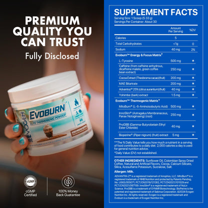 Evogen Evoburn Thermogenic | Mango | 30 Servings | MitoBurn, InnoSlim and ProGBB with caffeine, L-tyrosine, cocoa extract, DMAE and AdvantraZ for energy, focus and metabolism