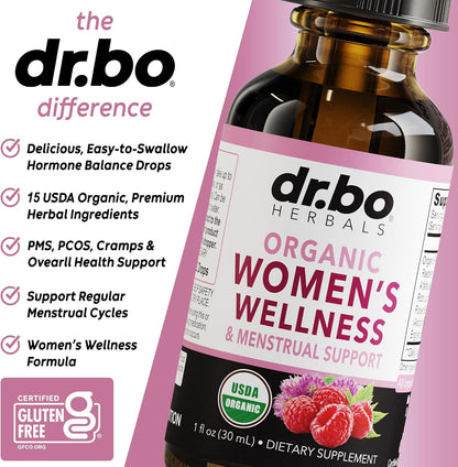 Hormone Balance for Women & PMS Relief - Women's Wellness Organic Hormonal Balance Supplements Liquid Drops & Menstrual Cramp Period Support - Raspberry Leaf, Chasteberry, Black Cohosh Supplement 1 Oz