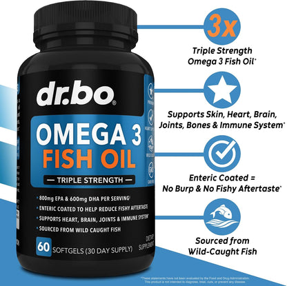 Omega 3 Fish Oil Supplements - Triple Strength Fish Oil Omega 3 Supplements 2000mg EPA DHA Women Men - Triple Strength Natural Omega3 Supplement 2000mg EPA DHA Fatty Acids 1000mg Burpless 60 Softgels