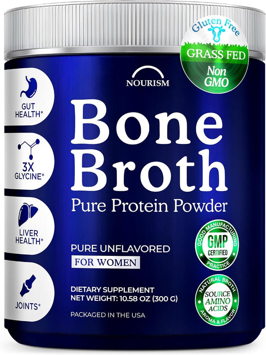 Bone Broth Protein Powder for Women and Men Carnivore, Paleo & Keto Friendly Supports Healthy Skin, Hair, Nails, Joint Non-GMO, Hydrolyzed Collagen Peptides Type 1&3 Made in USA (10.58 Oz)
