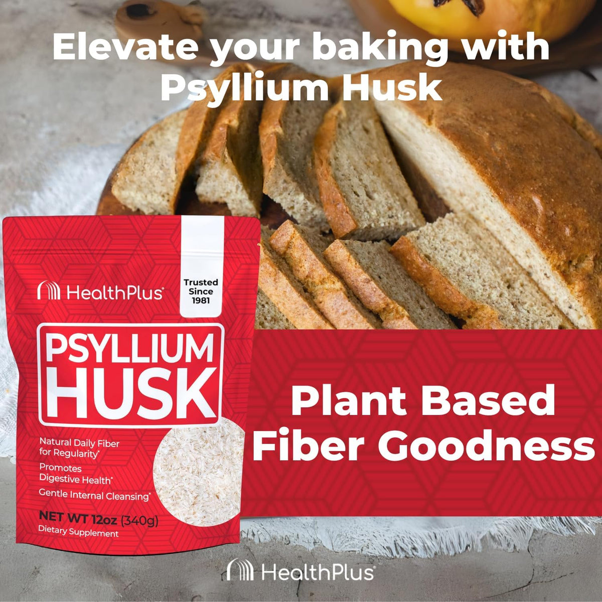 Health Plus Daily Psyllium Husk Fiber, 24 oz, 96 Servings | Pure psyllium husk fiber supplement; helps with occasional constipation, supports daily regularity, and keto baking uses