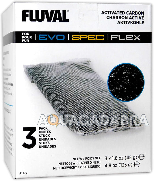 Fluval Spec/Evo/Flex Activated Carbon, Replacement Aquarium Filter Media, 3-Pack, A1377 | Replacement Aquarium Filter Media