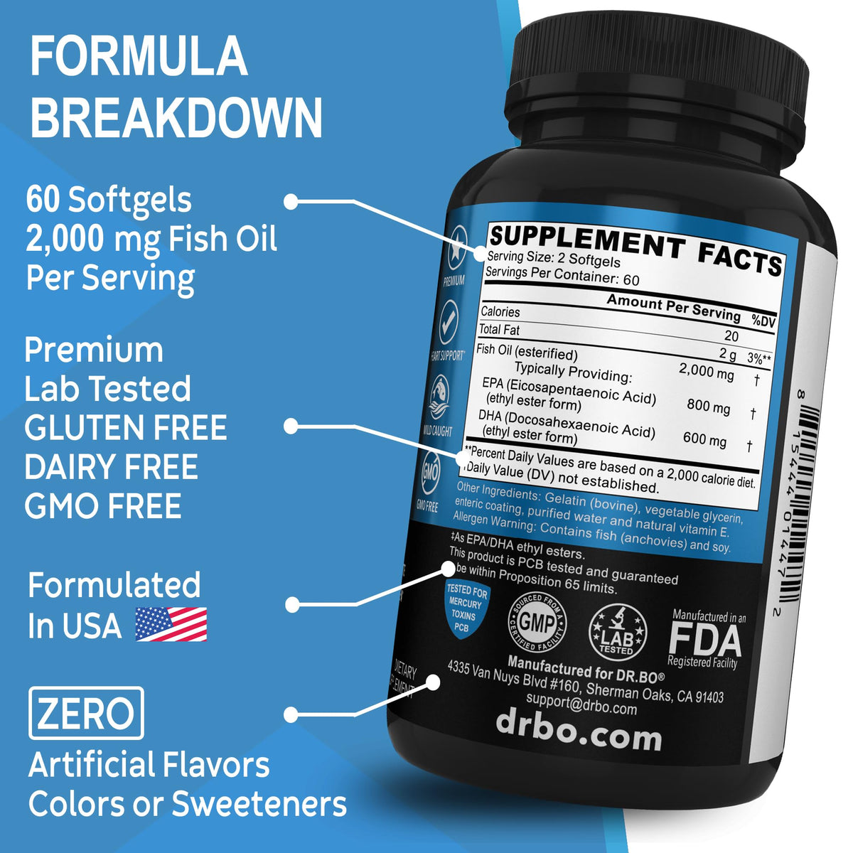 Omega 3 Fish Oil Supplements - Triple Strength Fish Oil Omega 3 Supplements 2000mg EPA DHA Women Men - Triple Strength Natural Omega3 Supplement 2000mg EPA DHA Fatty Acids 1000mg Burpless 60 Softgels