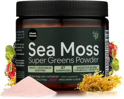 Atlantic Naturals Complete Gut Cleanse Kit – 7-Day Colon Cleanse Powder with Psyllium Husk & Senna + Organic Sea Moss Super Greens Powder | Gut Reset & Daily Greens