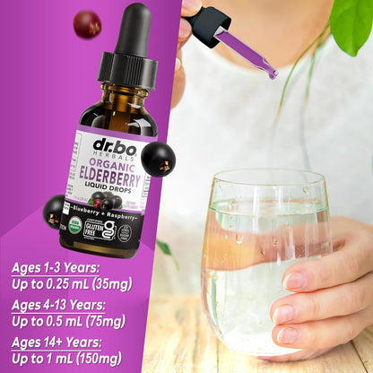 Elderberry Syrup Organic Liquid Drops - Sugar Free Immune Support Supplement for Adults & Kids, Ages 1 Immune Booster - Pure Organic Elderberry Syrup Liquid Drops Tincture Extract Concentrate 1 Fl Oz