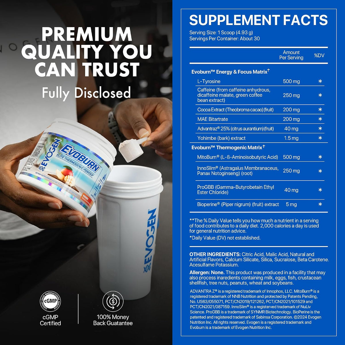 Evogen Evoburn Thermogenic | Mango | 30 Servings | MitoBurn, InnoSlim and ProGBB with caffeine, L-tyrosine, cocoa extract, DMAE and AdvantraZ for energy, focus and metabolism